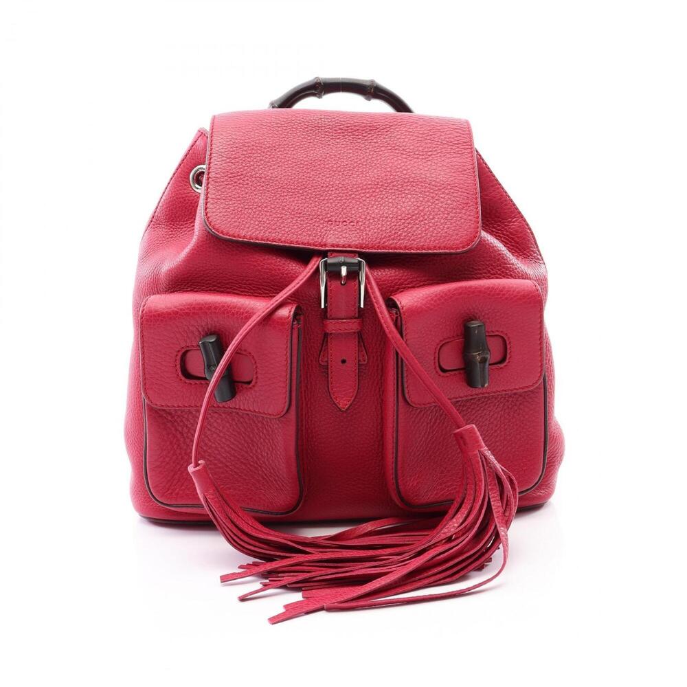 Gucci Bamboo Tassel Backpack/Handbag, Leather, Women's, Pink, 370833